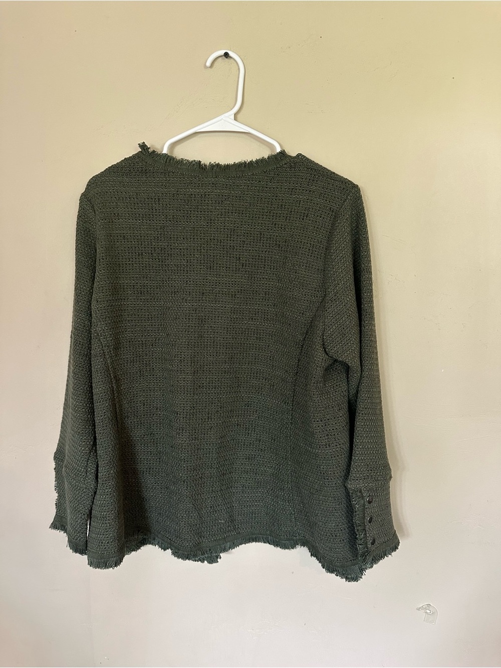 Daniel Rainn Olive Fringe Knit Jacket - Picture 3 of 5